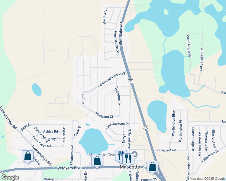 map of restaurants, bars, coffee shops, grocery stores, and more near in Mascotte