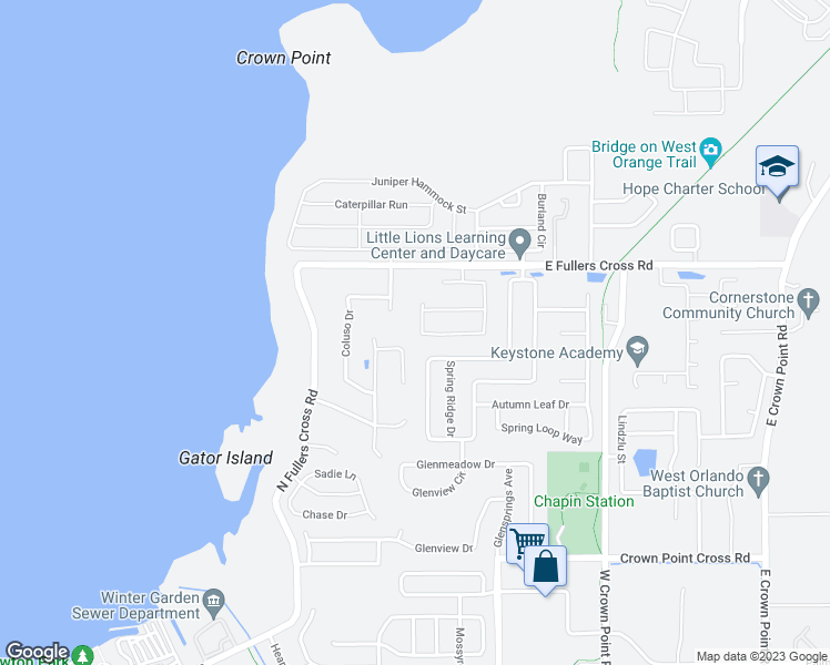 map of restaurants, bars, coffee shops, grocery stores, and more near 544 Westcliffe Drive in Winter Garden