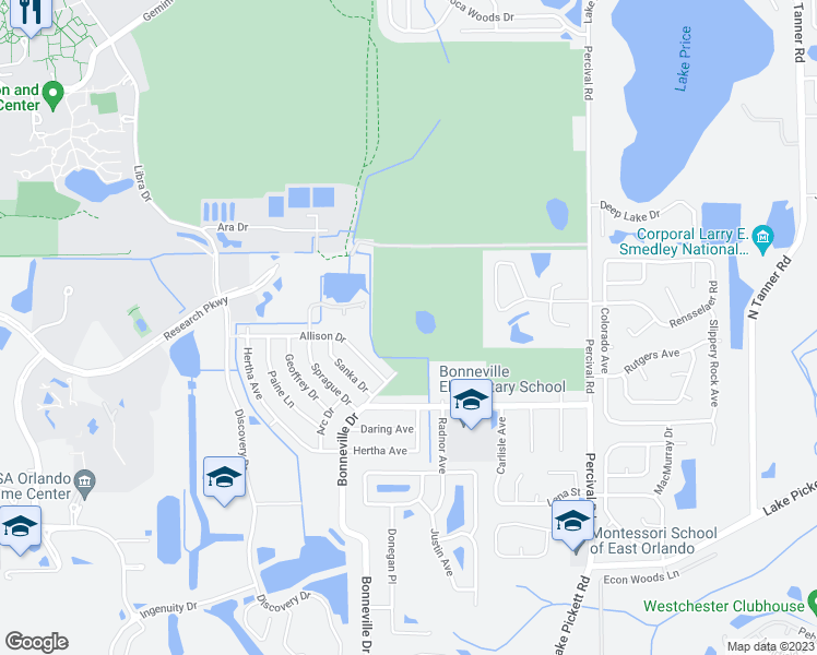 map of restaurants, bars, coffee shops, grocery stores, and more near 2897 Allison Drive in Orlando
