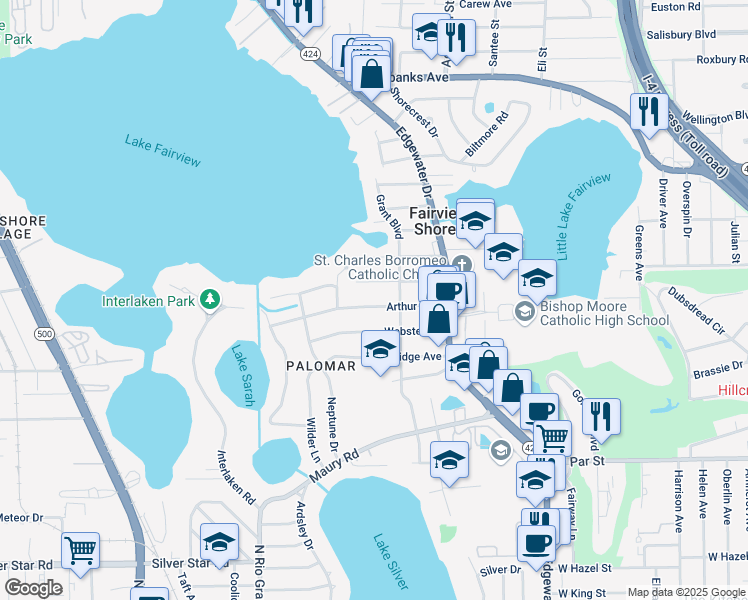 map of restaurants, bars, coffee shops, grocery stores, and more near 1124 Hunter Avenue in Orlando