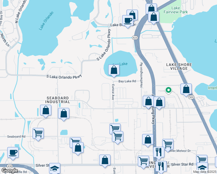 map of restaurants, bars, coffee shops, grocery stores, and more near 3553 Seneca Club Loop in Orlando