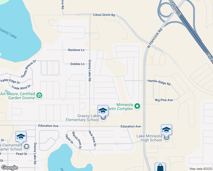 map of restaurants, bars, coffee shops, grocery stores, and more near 6040 Snapdragon Road in Minneola