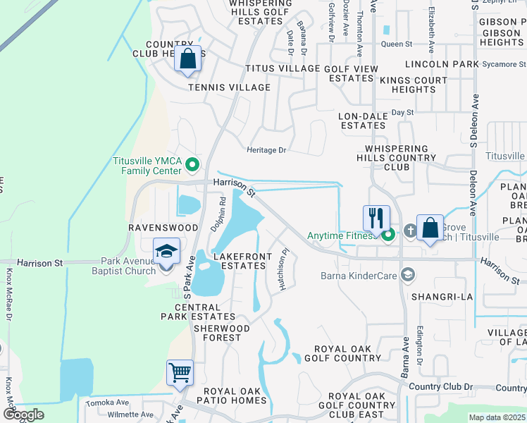 map of restaurants, bars, coffee shops, grocery stores, and more near 2201 Harrison Street in Titusville