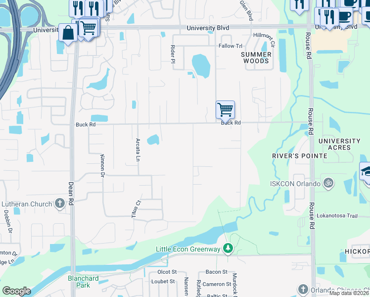 map of restaurants, bars, coffee shops, grocery stores, and more near 2904 Cleburne Road in Orlando