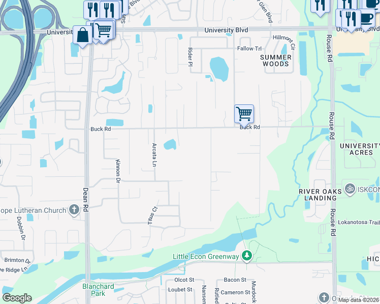 map of restaurants, bars, coffee shops, grocery stores, and more near 10336 Buck Road in Orlando