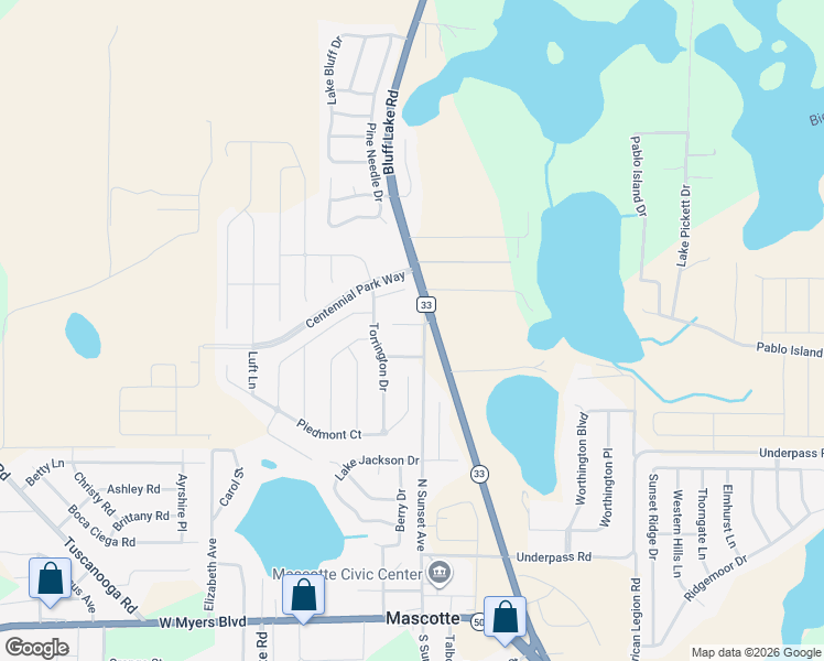 map of restaurants, bars, coffee shops, grocery stores, and more near 617 Huey Street in Mascotte
