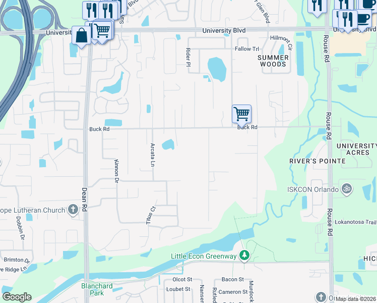 map of restaurants, bars, coffee shops, grocery stores, and more near 10336 Buck Road in Orlando