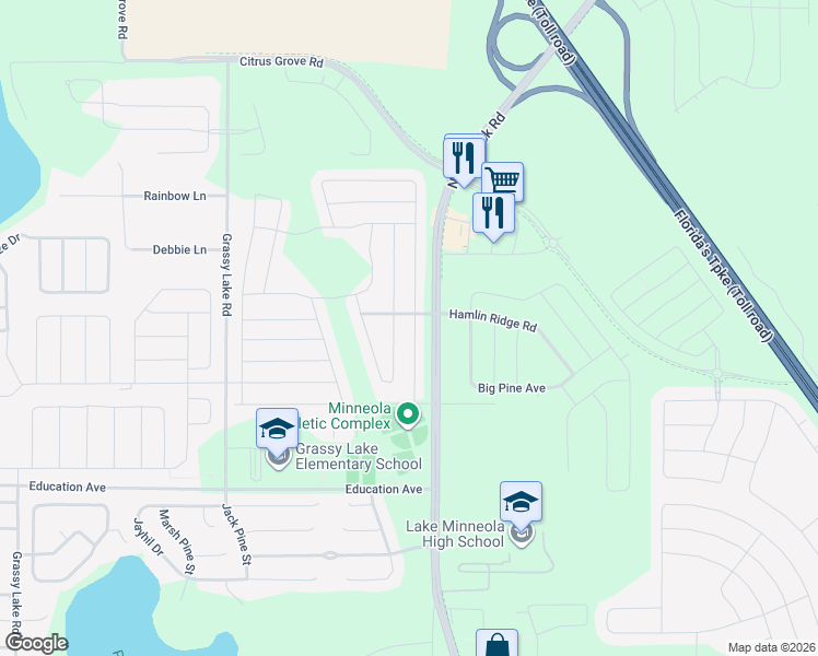 map of restaurants, bars, coffee shops, grocery stores, and more near 643 Woods Landing Drive in Clermont