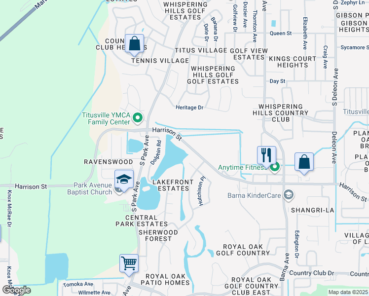map of restaurants, bars, coffee shops, grocery stores, and more near 2201 Harrison Street in Titusville