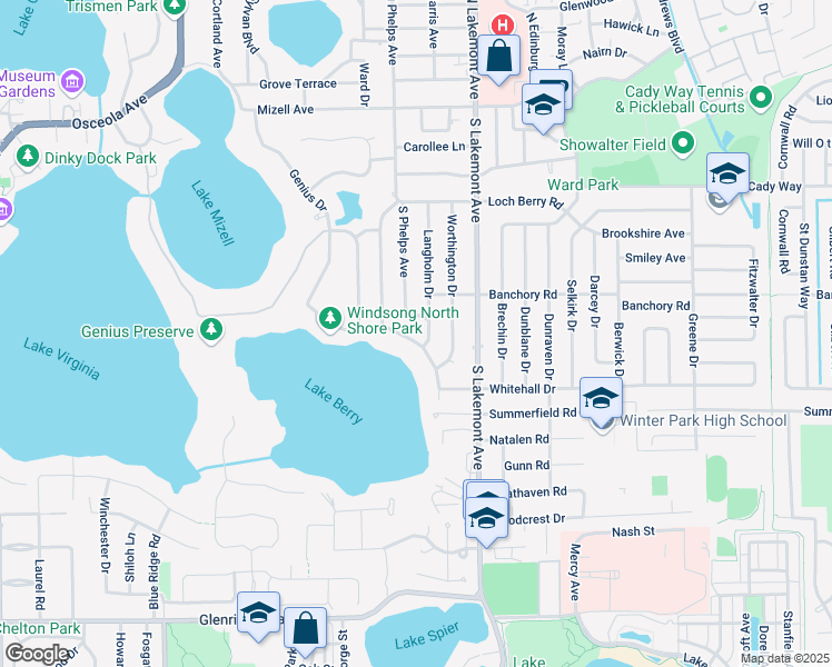 map of restaurants, bars, coffee shops, grocery stores, and more near 672 Balmoral Road in Winter Park