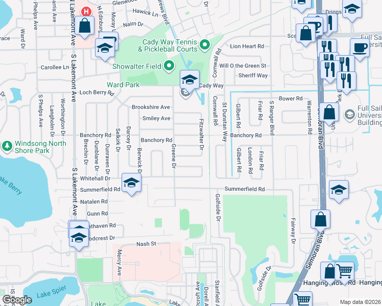 map of restaurants, bars, coffee shops, grocery stores, and more near 2509 Forfarshire Drive in Winter Park
