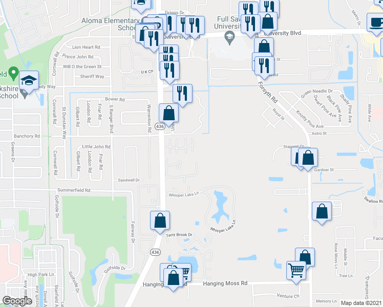map of restaurants, bars, coffee shops, grocery stores, and more near 668 Grenadine Court in Winter Park