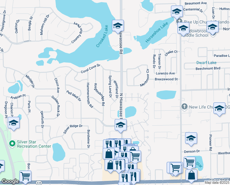 map of restaurants, bars, coffee shops, grocery stores, and more near 3540 Westland Drive in Orlando
