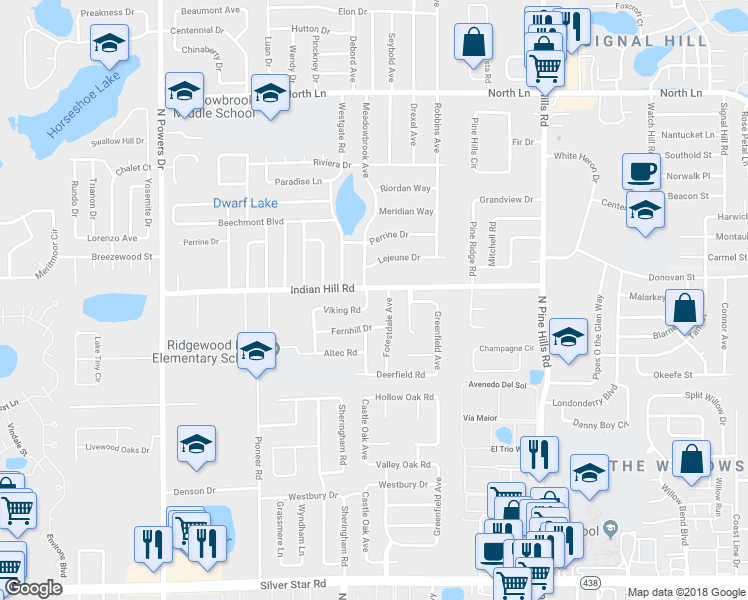 map of restaurants, bars, coffee shops, grocery stores, and more near 3517 Meadowbrook Avenue in Orlando