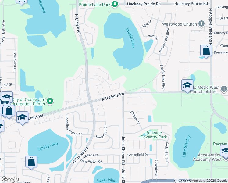 map of restaurants, bars, coffee shops, grocery stores, and more near 2012 Switch Grass Circle in Ocoee
