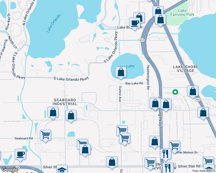 map of restaurants, bars, coffee shops, grocery stores, and more near 3617 Seneca Club Loop in Orlando