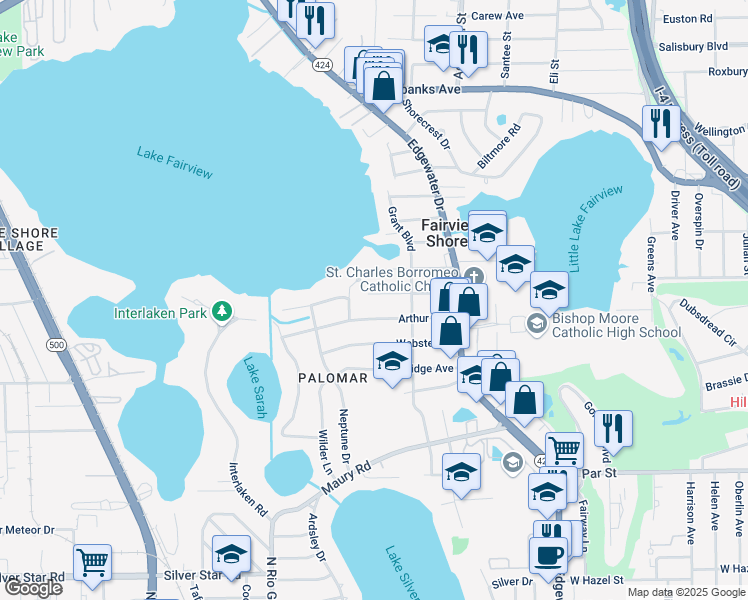 map of restaurants, bars, coffee shops, grocery stores, and more near 1124 Hunter Avenue in Orlando