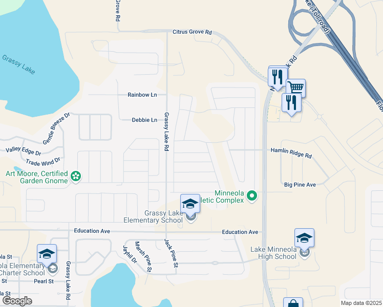 map of restaurants, bars, coffee shops, grocery stores, and more near 6040 Snapdragon Road in Minneola