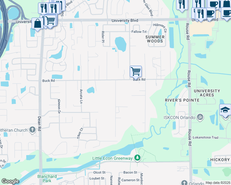 map of restaurants, bars, coffee shops, grocery stores, and more near 2895 Cleburne Road in Orlando
