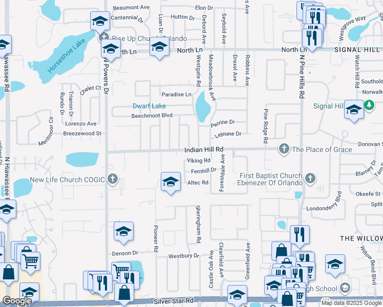 map of restaurants, bars, coffee shops, grocery stores, and more near 5903 Viking Road in Orlando