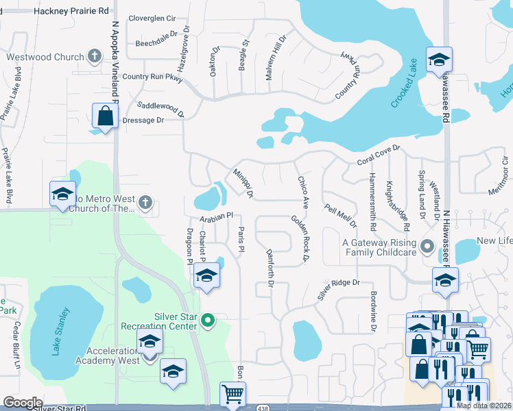 map of restaurants, bars, coffee shops, grocery stores, and more near 3163 Golden Rock Drive in Orlando