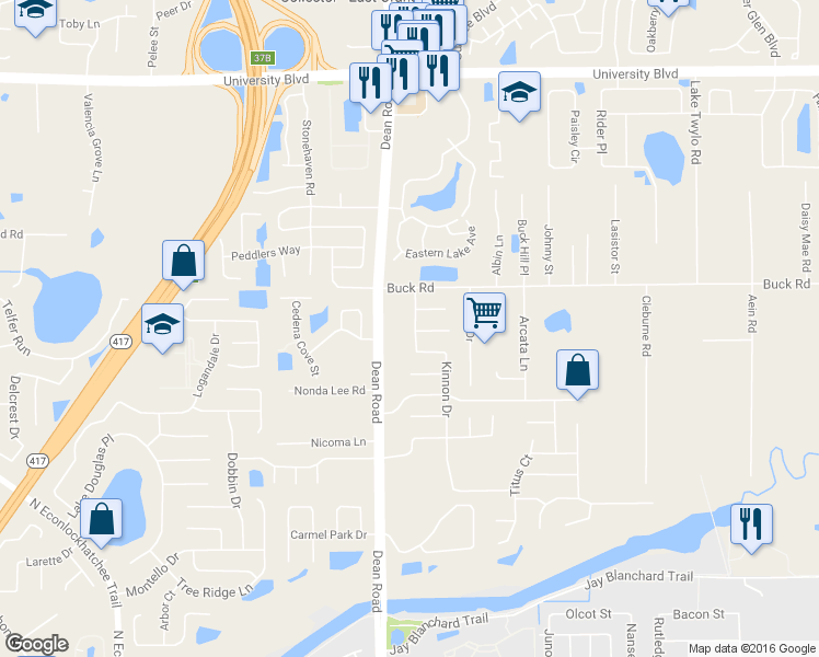 map of restaurants, bars, coffee shops, grocery stores, and more near 2900 Kinnon Drive in Orlando