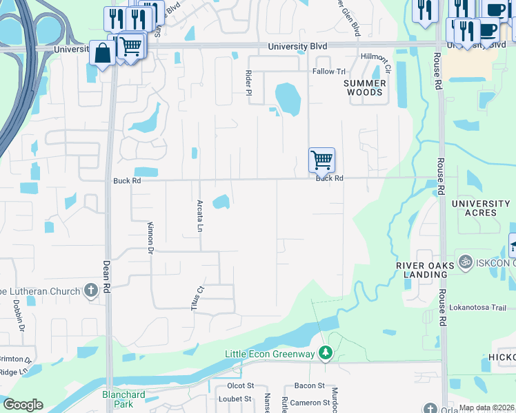 map of restaurants, bars, coffee shops, grocery stores, and more near 2904 Cleburne Road in Orlando
