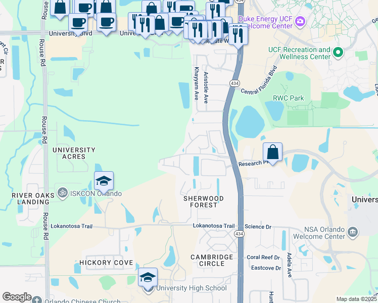map of restaurants, bars, coffee shops, grocery stores, and more near 3403 Saddle Boulevard in Orlando