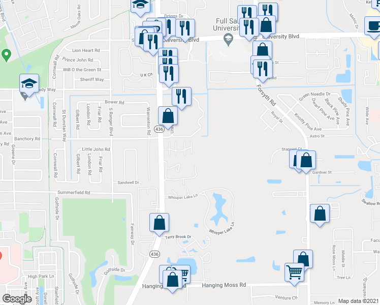 map of restaurants, bars, coffee shops, grocery stores, and more near 668 Grenadine Court in Winter Park