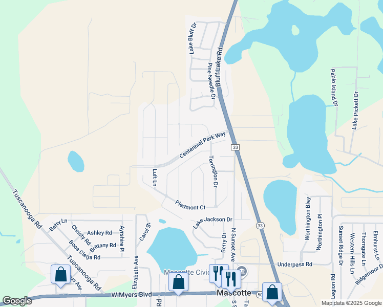 map of restaurants, bars, coffee shops, grocery stores, and more near 1119 Union Avenue in Mascotte