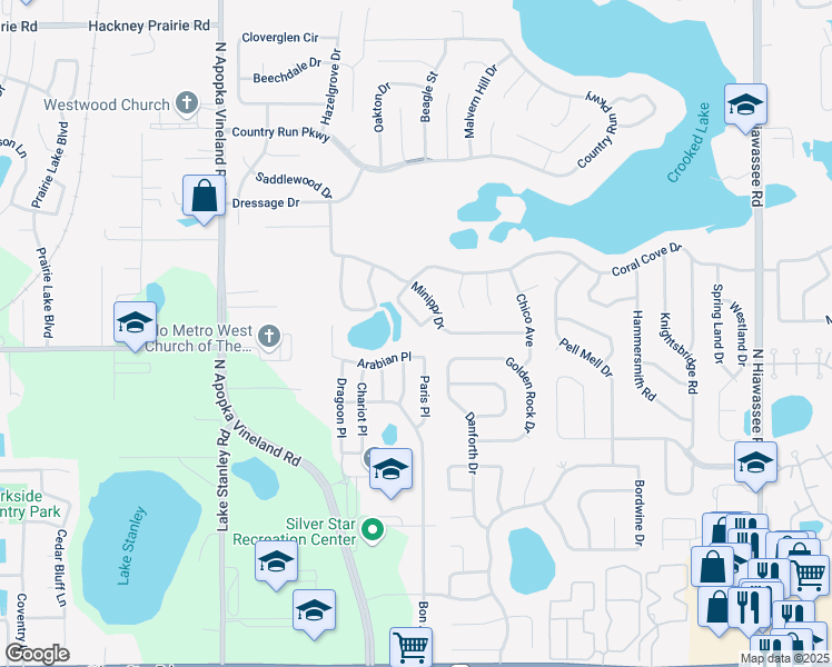 map of restaurants, bars, coffee shops, grocery stores, and more near 7157 Coral Cove Drive in Orlando