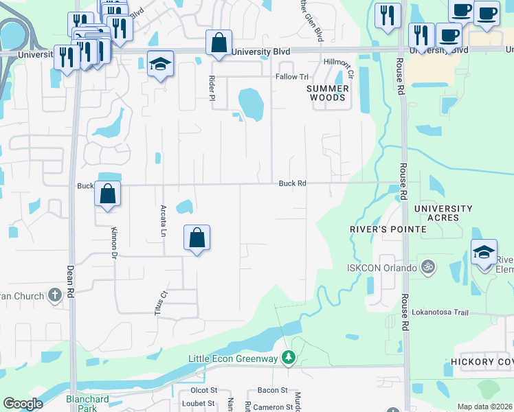 map of restaurants, bars, coffee shops, grocery stores, and more near 2895 Cleburne Road in Orlando