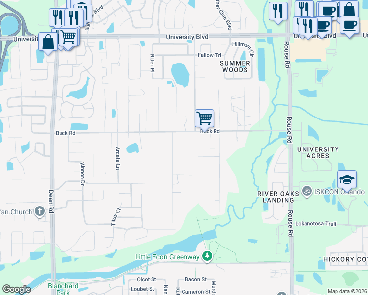 map of restaurants, bars, coffee shops, grocery stores, and more near 2895 Cleburne Road in Orlando