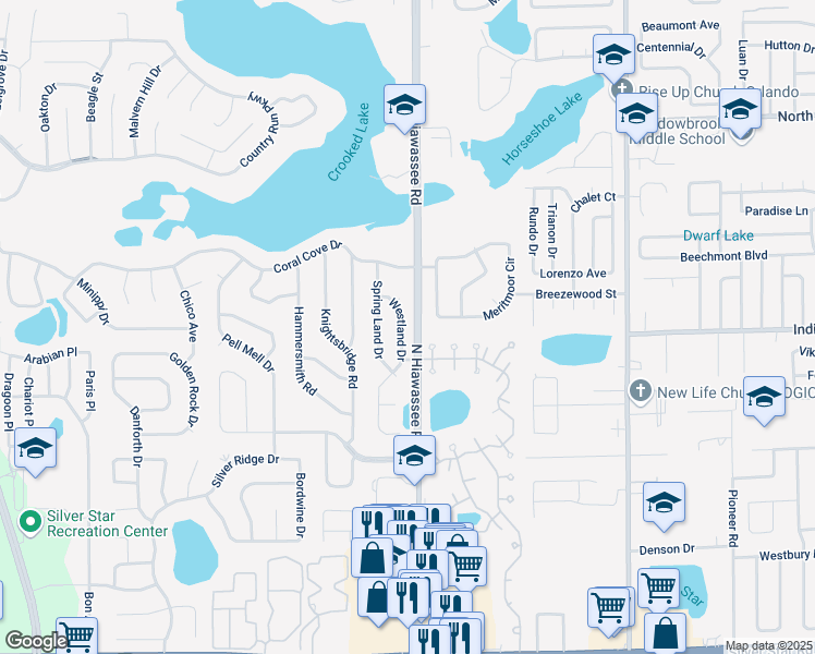map of restaurants, bars, coffee shops, grocery stores, and more near 3617 Westland Drive in Orlando