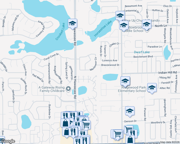 map of restaurants, bars, coffee shops, grocery stores, and more near 6665 Stardust Lane in Pine Hills