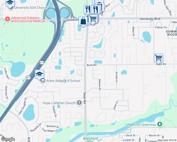map of restaurants, bars, coffee shops, grocery stores, and more near 2900 Kinnon Drive in Orlando