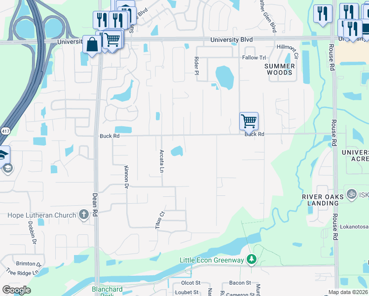 map of restaurants, bars, coffee shops, grocery stores, and more near 10336 Buck Road in Orlando