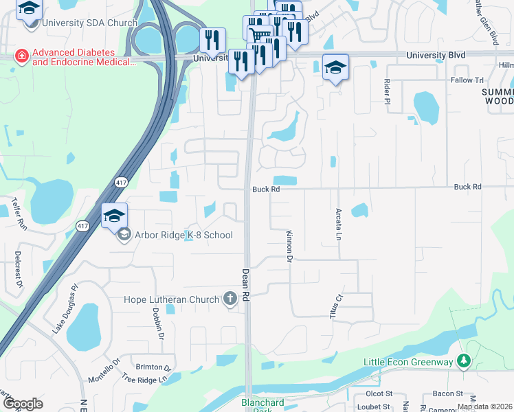 map of restaurants, bars, coffee shops, grocery stores, and more near 2900 Kinnon Drive in Orlando