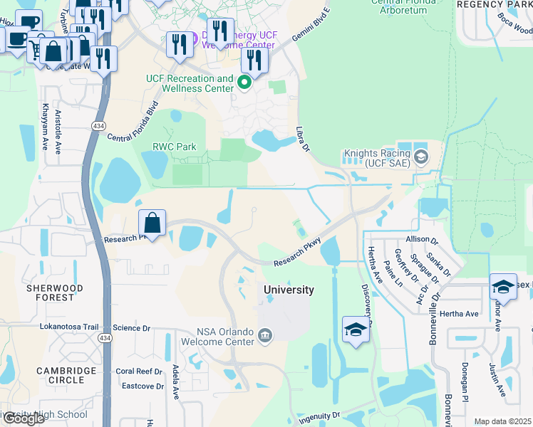 map of restaurants, bars, coffee shops, grocery stores, and more near 3251 Progress Drive in Orlando