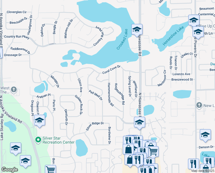 map of restaurants, bars, coffee shops, grocery stores, and more near 3222 Hammersmith Road in Orlando