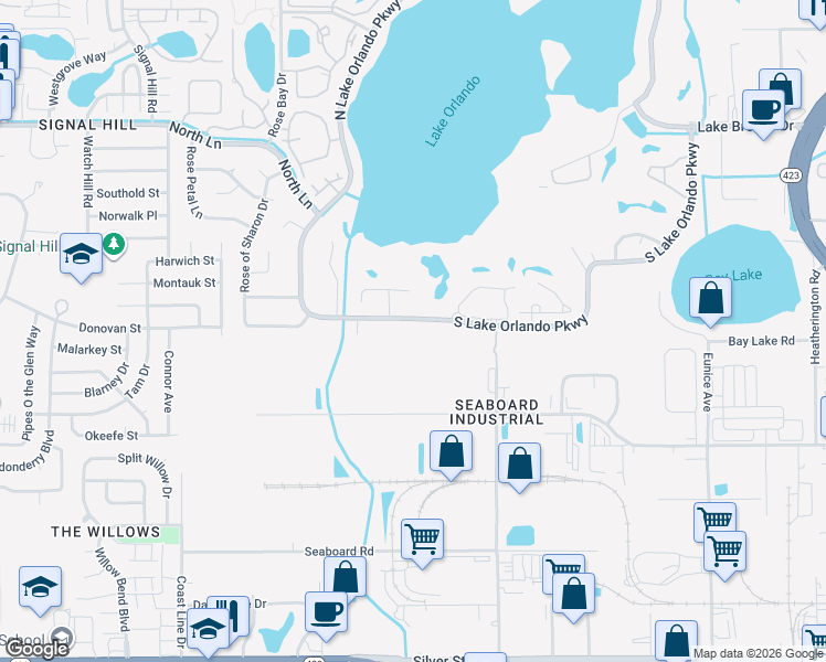 map of restaurants, bars, coffee shops, grocery stores, and more near 4389 Player Circle in Orlando