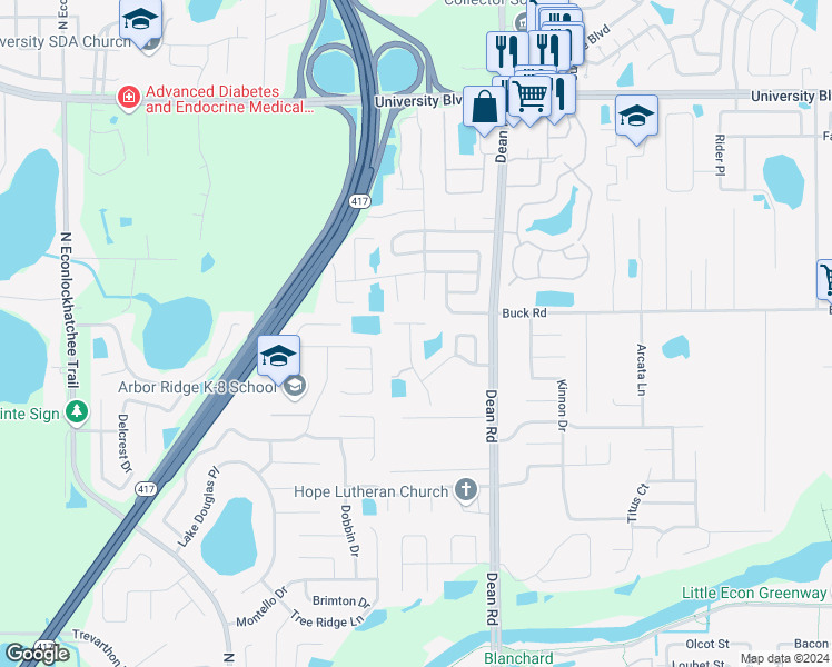 map of restaurants, bars, coffee shops, grocery stores, and more near 2939 Cedena Cove Street in Orlando