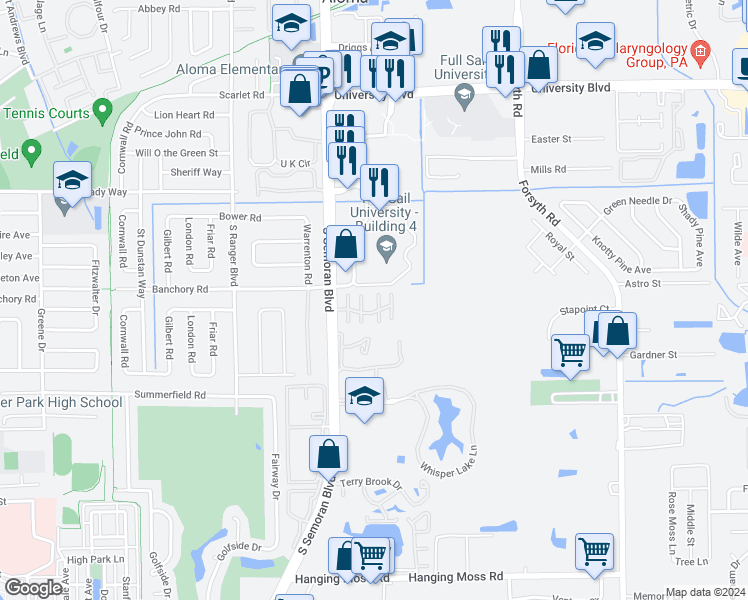 map of restaurants, bars, coffee shops, grocery stores, and more near 606 Grenadine Court in Winter Park
