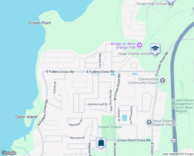 map of restaurants, bars, coffee shops, grocery stores, and more near 1707 Spring Ridge Boulevard in Winter Garden
