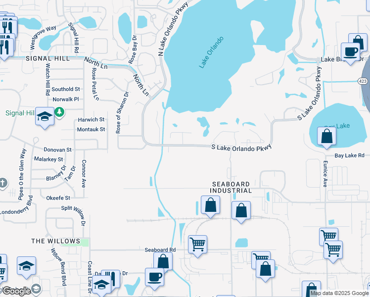 map of restaurants, bars, coffee shops, grocery stores, and more near 3717 Camino Way in Orlando