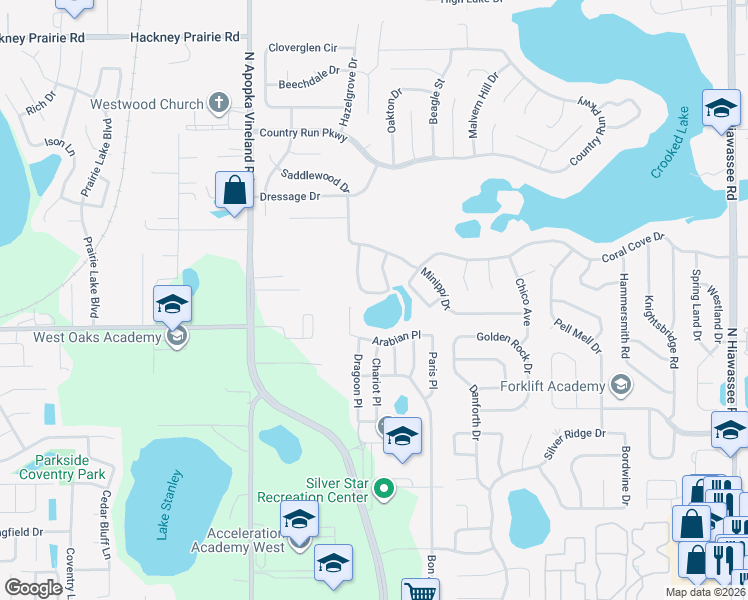 map of restaurants, bars, coffee shops, grocery stores, and more near 3827 Weetamoo Circle in Orlando