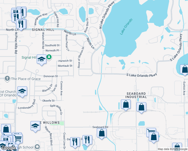 map of restaurants, bars, coffee shops, grocery stores, and more near 4515 South Lake Orlando Parkway in Orlando