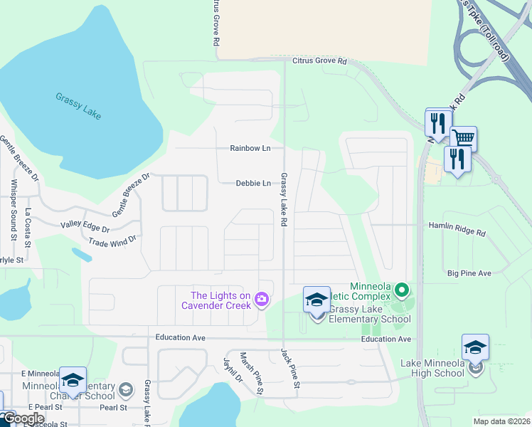 map of restaurants, bars, coffee shops, grocery stores, and more near 2076 Lula Road in Minneola