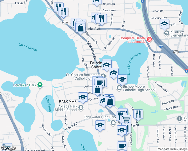 map of restaurants, bars, coffee shops, grocery stores, and more near 1008 Venetian Avenue in Orlando