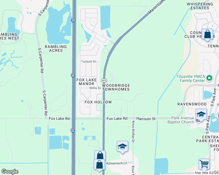 map of restaurants, bars, coffee shops, grocery stores, and more near 3481 Joe Murell Drive in Titusville